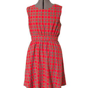 Retro Liza Luxe Womens L Twee Romper Red Plaid Sleeveless Tartan Highland Dress
